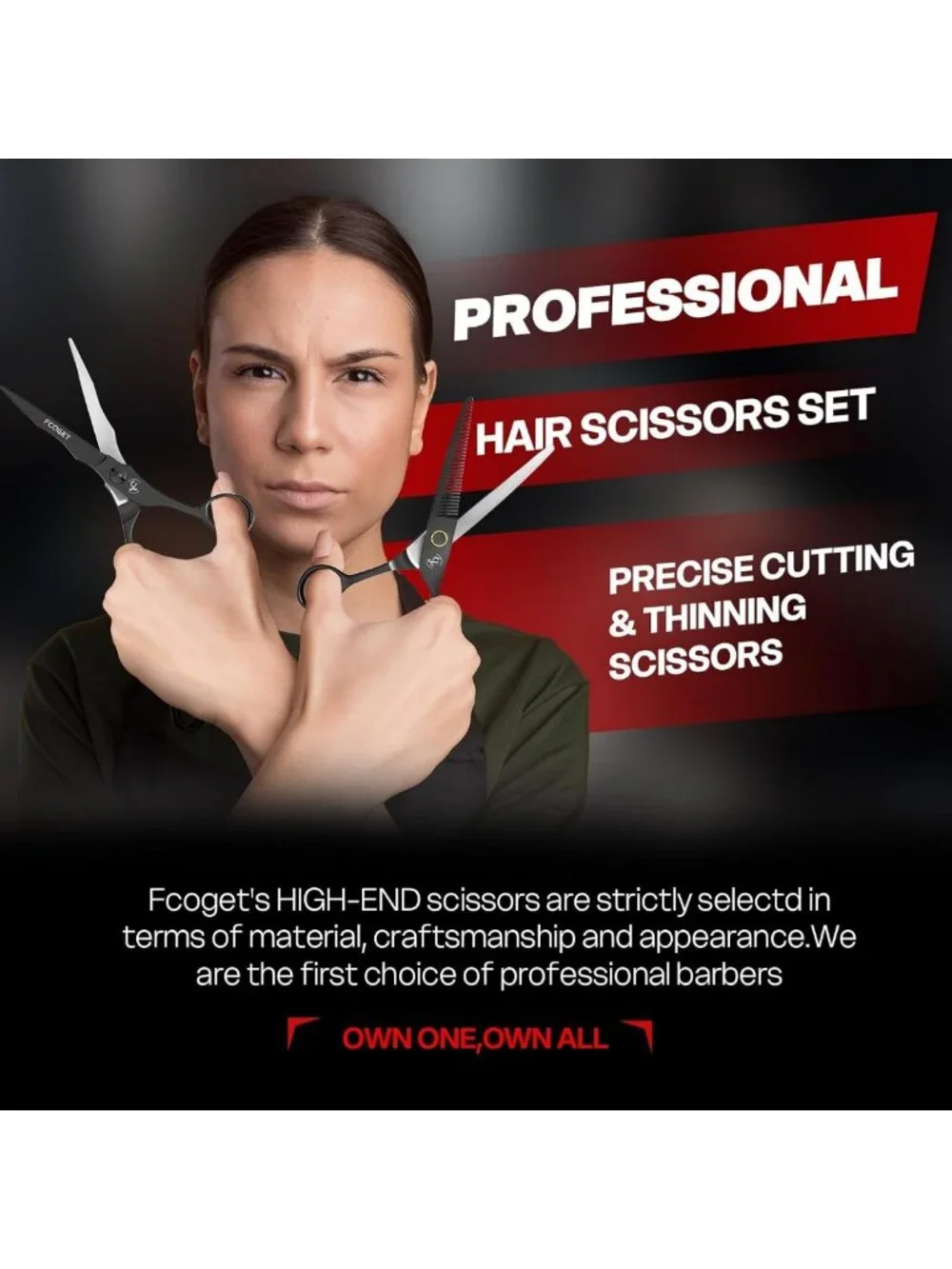 High-End 440C Stainless Steel Hair Cutting Scissors Kit & Thinning Shears - 6.8